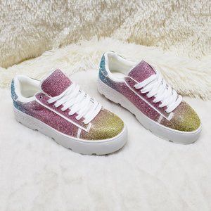 Diamond Queen Ombre Sparkle Rhinestone Platform Sneakers Tennis Shoes